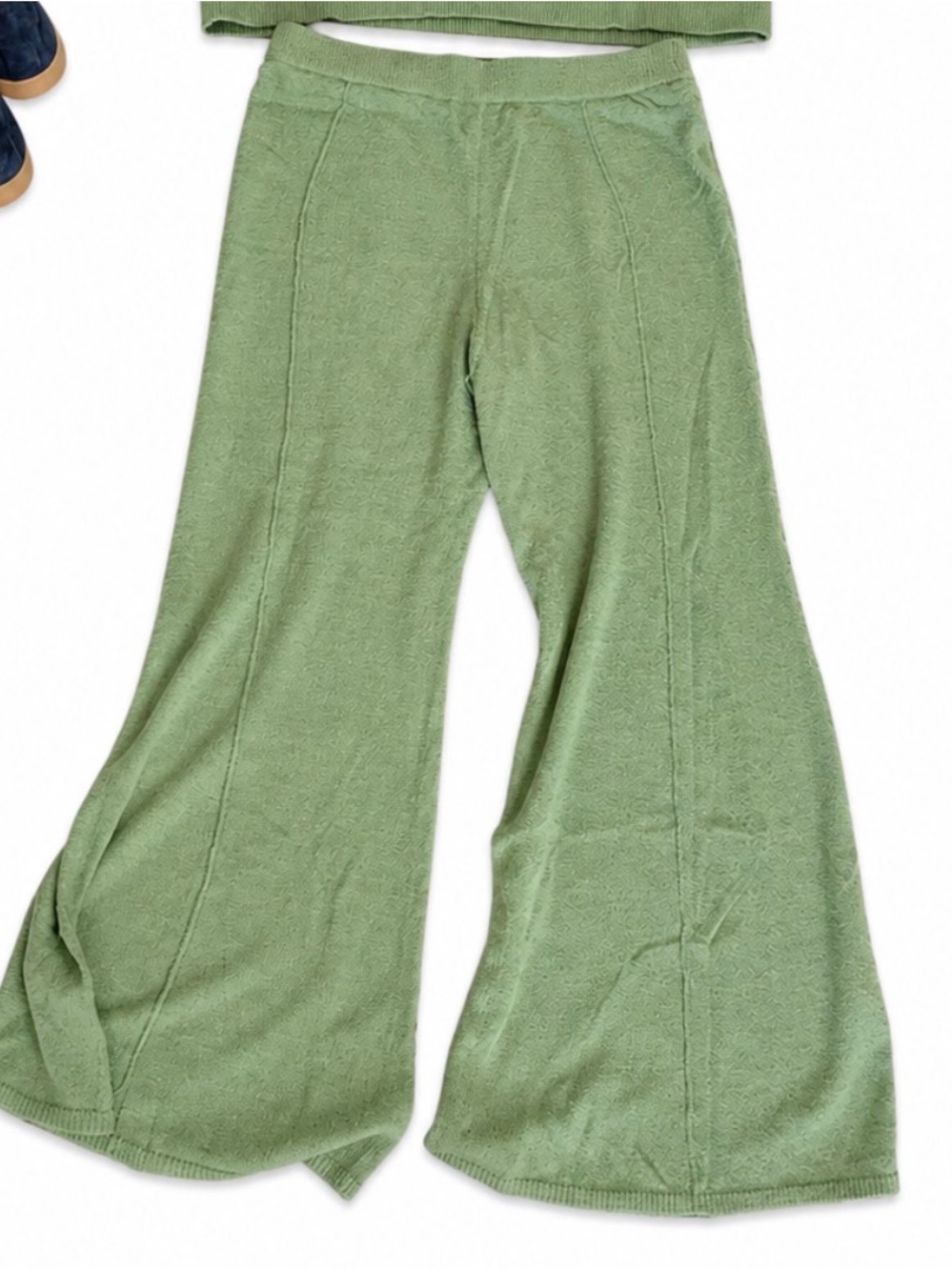 Free People Beach Sage Green Wide-Leg Knit Lounge Set - Picture 4 of 7